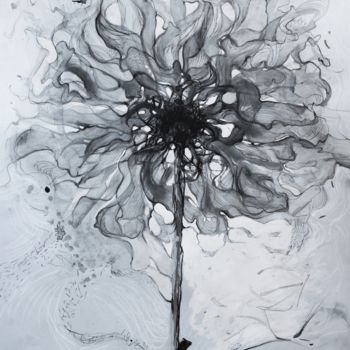 Drawing titled "X-ray flower" by Milena Dimitrova, Original Artwork, Ink