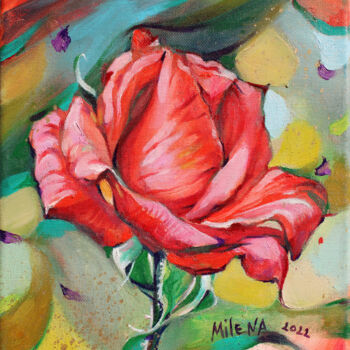 Painting titled "Rose" by Milena Dimitrova, Original Artwork, Oil