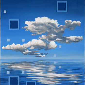 Painting titled "Head in the clouds" by Michel Lheureux, Original Artwork, Oil Mounted on Wood Stretcher frame