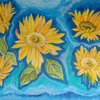 Painting titled "Sunflowers on the w…" by Liudmila Matrosova, Original Artwork