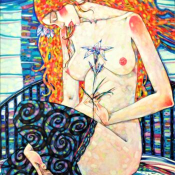 Peinture intitulée "Девушка с лилией" par Marusya Dram, Œuvre d'art originale, Huile