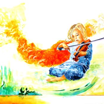 Malarstwo zatytułowany „L'enfant au violon” autorstwa M.Ou Mme Rajot Jean Louis, Oryginalna praca, Olej