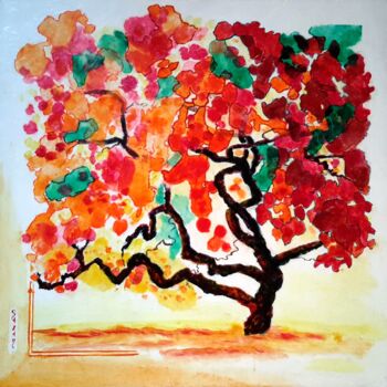 Malerei mit dem Titel "Petit arbre japonais" von M.Ou Mme Rajot Jean Louis, Original-Kunstwerk, Öl