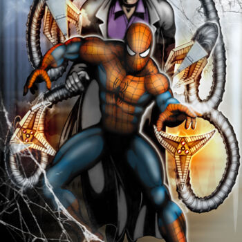 Grafika cyfrowa / sztuka generowana cyfrowo zatytułowany „Spiderman & Octopus” autorstwa M. Séb, Oryginalna praca, Ołówek
