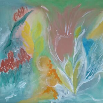 Картина под названием "Fleurs nabis" - M. Vet, Подлинное произведение искусства, Акрил Установлен на Деревянная рама для нос…
