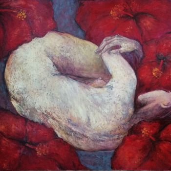 Malerei mit dem Titel "Mujer Entre las Flo…" von Magdalena Weber, Original-Kunstwerk, Öl