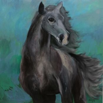 Schilderij getiteld "El caballo Negro" door Magdalena Weber, Origineel Kunstwerk, Acryl