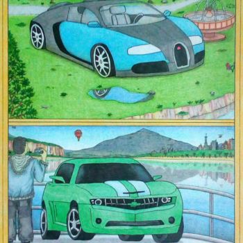 Drawing titled "Bugatti Veyron and…" by Matheus Silva, Original Artwork, Ballpoint pen
