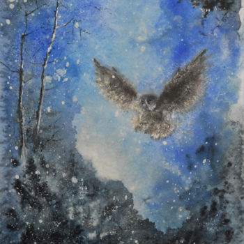 Malerei mit dem Titel "Дух ночи" von Elena Baiar, Original-Kunstwerk, Aquarell