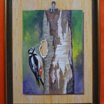 Painting titled "Pecker" by Dan Mateescu, Original Artwork, Acrylic Mounted on Wood Stretcher frame