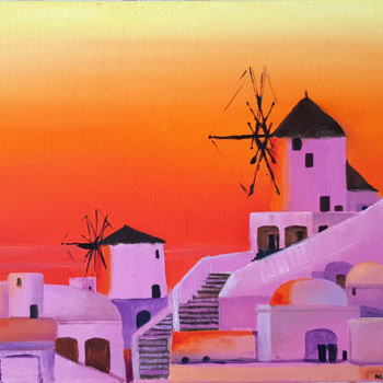 Painting titled "Греция. Мельницы." by Maridari, Original Artwork, Oil