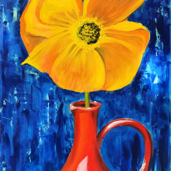Peinture intitulée "Желтый на синем." par Maridari, Œuvre d'art originale, Huile