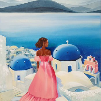 Painting titled "Greece. Sea view." by Maridari, Original Artwork, Oil