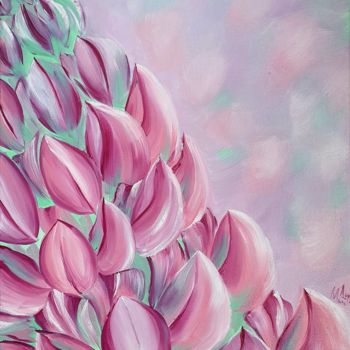 Painting titled "Delicate Lupine in…" by Maridari, Original Artwork, Oil