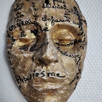 Sculpture intitulée "Derrière le masque" par Ma Chaloupe, Œuvre d'art originale, Argile