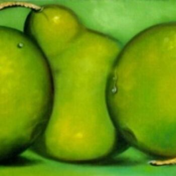 Peinture intitulée "peras verdes" par Ma Heriberta Vega Coronel Artista Mexica, Œuvre d'art originale