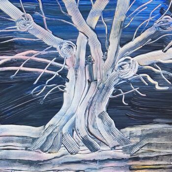 Painting titled "Árbol en la noche" by Ma Palet, Original Artwork, Acrylic Mounted on Wood Stretcher frame