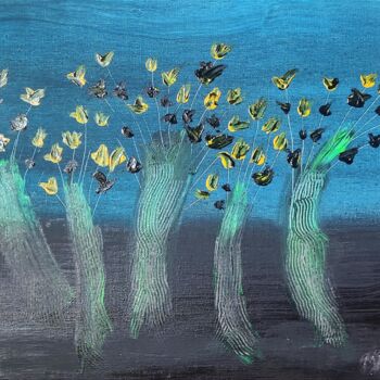 Картина под названием "Cinco árboles" - Ma Palet, Подлинное произведение искусства, Акрил Установлен на Деревянная рама для…