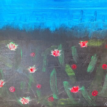 Painting titled "Flores rojas" by Ma Palet, Original Artwork, Acrylic Mounted on Wood Stretcher frame
