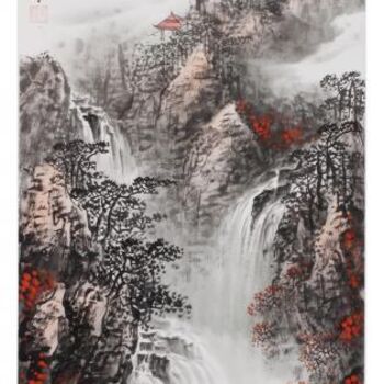Pintura intitulada "Autumn Waterfall" por Ma, Obras de arte originais, Óleo