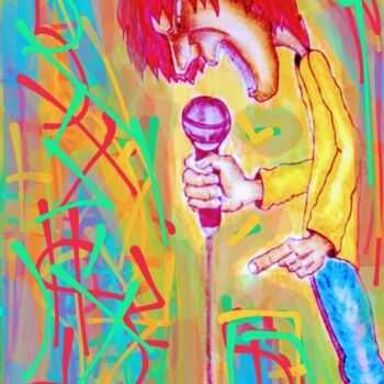 Schilderij getiteld "Le chanteur" door Maak Bran, Origineel Kunstwerk, Pastel
