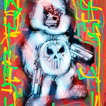 Картина под названием "the punisher bear" - Maak Bran, Подлинное произведение искусства, Акварель