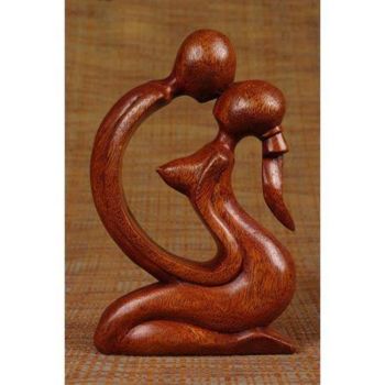 Sculpture titled "Wooden couple kissi…" by Herman Kahoi, Original Artwork, Wood