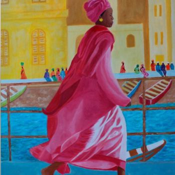 Painting titled "India caminando en…" by Maria Jesús Baz, Original Artwork, Oil