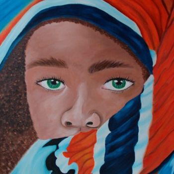 Malerei mit dem Titel "Africana con hijab" von Maria Jesús Baz, Original-Kunstwerk, Öl