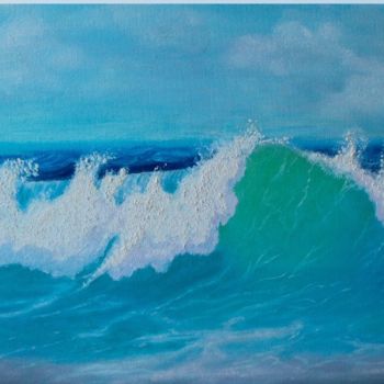 Painting titled "Playa con olas" by Maria Jesús Baz, Original Artwork, Oil