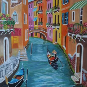 Peinture intitulée "Venecia y su colori…" par Maria Jesús Baz, Œuvre d'art originale, Huile