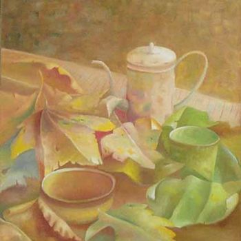 Painting titled "Naturaleza con Hoja…" by Mabel Wallasch, Original Artwork, Other