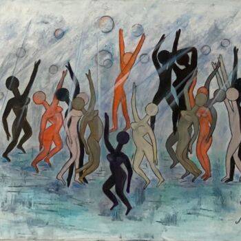 Картина под названием "Danse de la pluie D…" - Mac.Cadart, Подлинное произведение искусства, Акрил Установлен на Деревянная…