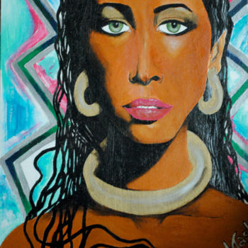 Painting titled "Golden Goddess" by Macha Moussa, Original Artwork, Acrylic Mounted on Other rigid panel