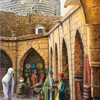 Painting titled "The marketplace" by Rauf Janibekov, Original Artwork, Oil