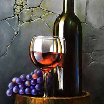 Painting titled "The stillife with w…" by Rauf Janibekov, Original Artwork, Oil Mounted on Wood Stretcher frame