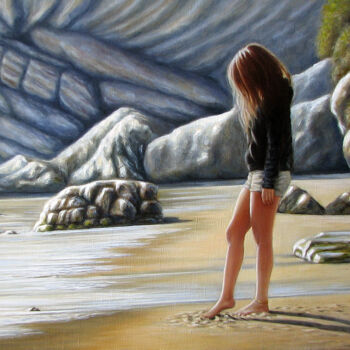 Painting titled "Girl on the beach" by Rauf Janibekov, Original Artwork, Oil