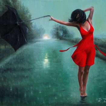 「Dancing in the rain」というタイトルの絵画 Rauf Janibekovによって, オリジナルのアートワーク, オイル