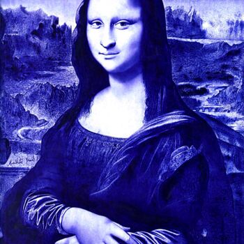 图画 标题为“La Joconde Bleue” 由Machété Braid, 原创艺术品, 圆珠笔 安装在木质担架架上