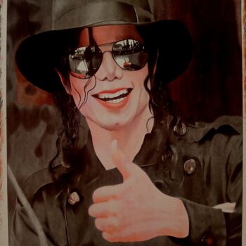 Zeichnungen mit dem Titel "Michael Jackson" von Machété Braid, Original-Kunstwerk, Kugelschreiber Auf Keilrahmen aus Holz mo…