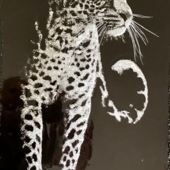 Painting titled "silver leopard" by Machnolga, Original Artwork, Acrylic Mounted on Other rigid panel