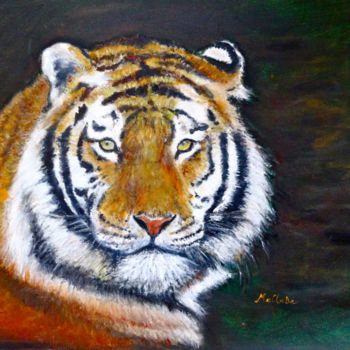 Peinture intitulée "portrait-tigre (têt…" par Maclade, Œuvre d'art originale, Huile