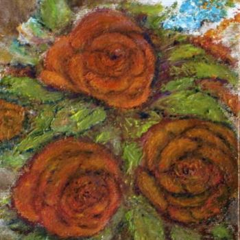 Schilderij getiteld "Bouquet roses rouges" door Maclade, Origineel Kunstwerk, Olie