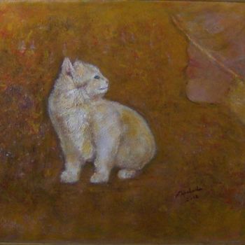 Painting titled "Un amour de chaton" by Maclade, Original Artwork, Oil