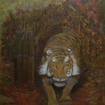 Painting titled "Tigre à l'orée du b…" by Maclade, Original Artwork, Oil