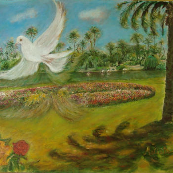 Painting titled "Survol immaculé au…" by Maclade, Original Artwork, Oil