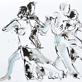 Zeichnungen mit dem Titel "2 Paare tanzen arge…" von Österle, Original-Kunstwerk, Tinte