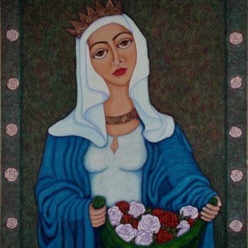 Painting titled "Reina Santa Isabel" by Madalena Lobao-Tello, Original Artwork, Acrylic