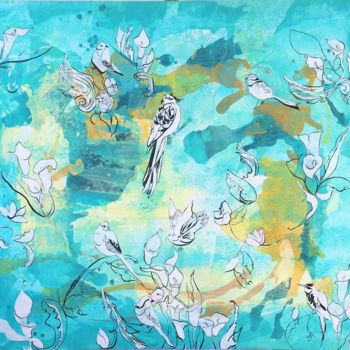 Painting titled "Garden of Birds" by Madara Lazdiņa, Original Artwork, Acrylic