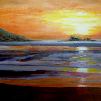 Painting titled "Sunset at Sand Bay" by Maddalena Pacini, Original Artwork, Oil